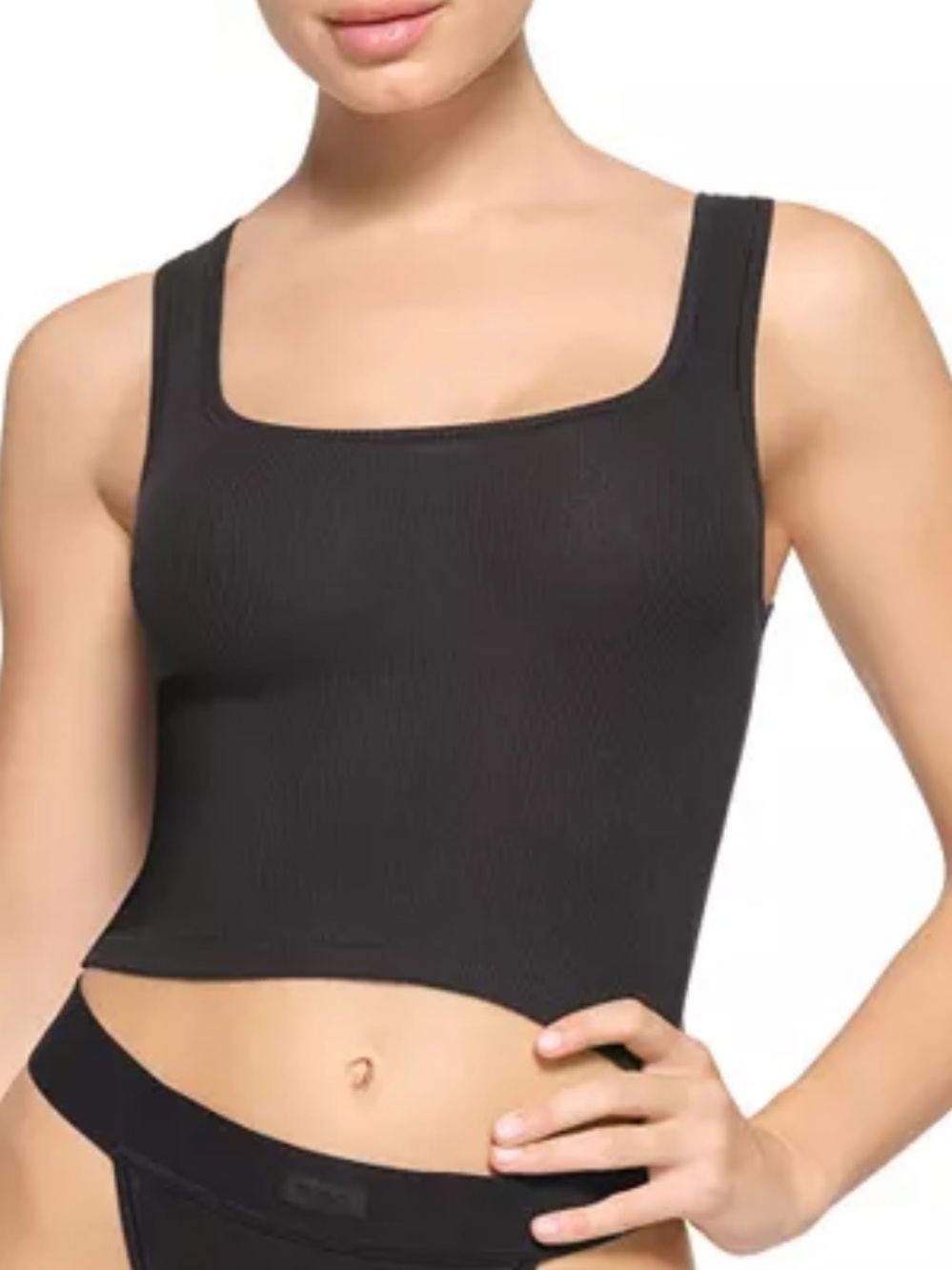 SKIMS Black Cotton Rib Square-Neck Tank